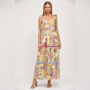 FATE Twill Tie Shoulder Floral Maxi Dress Womens Size Small